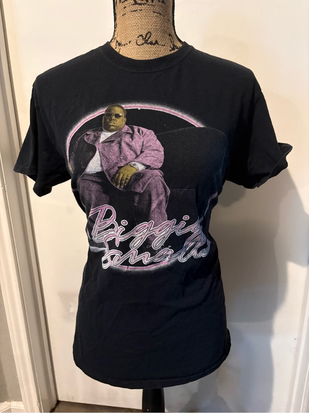 Black Short Sleeve Graphic Tee with Pink Accents